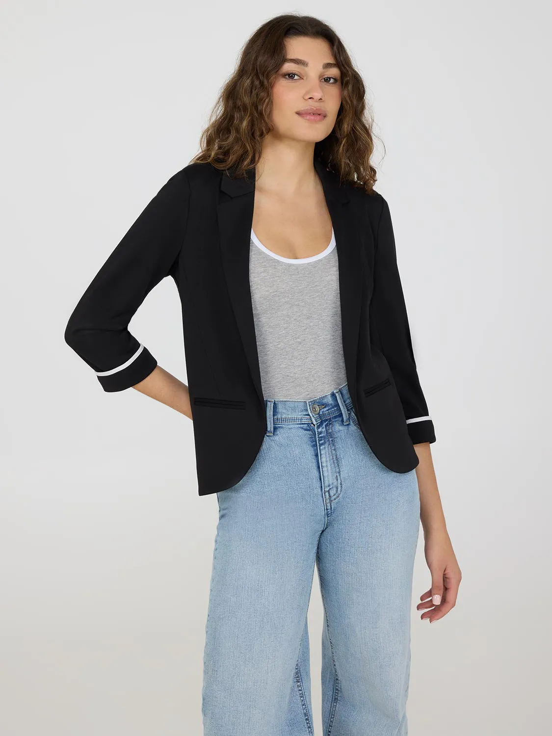 3/4 Contrast Cuff Sleeve Blazer