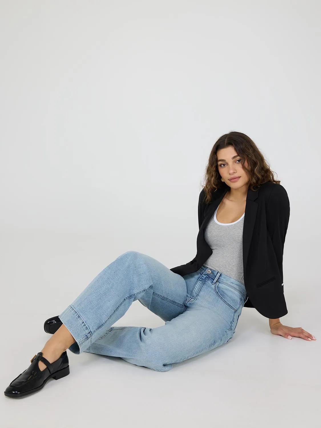 3/4 Contrast Cuff Sleeve Blazer