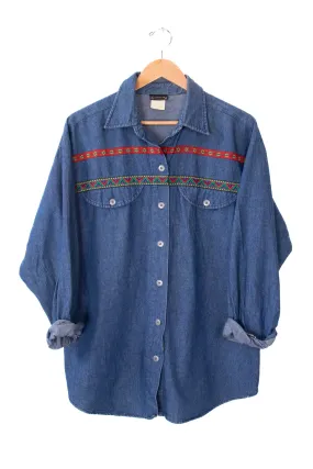 70s-80s Bonworth Oriental Details Denim Button Up