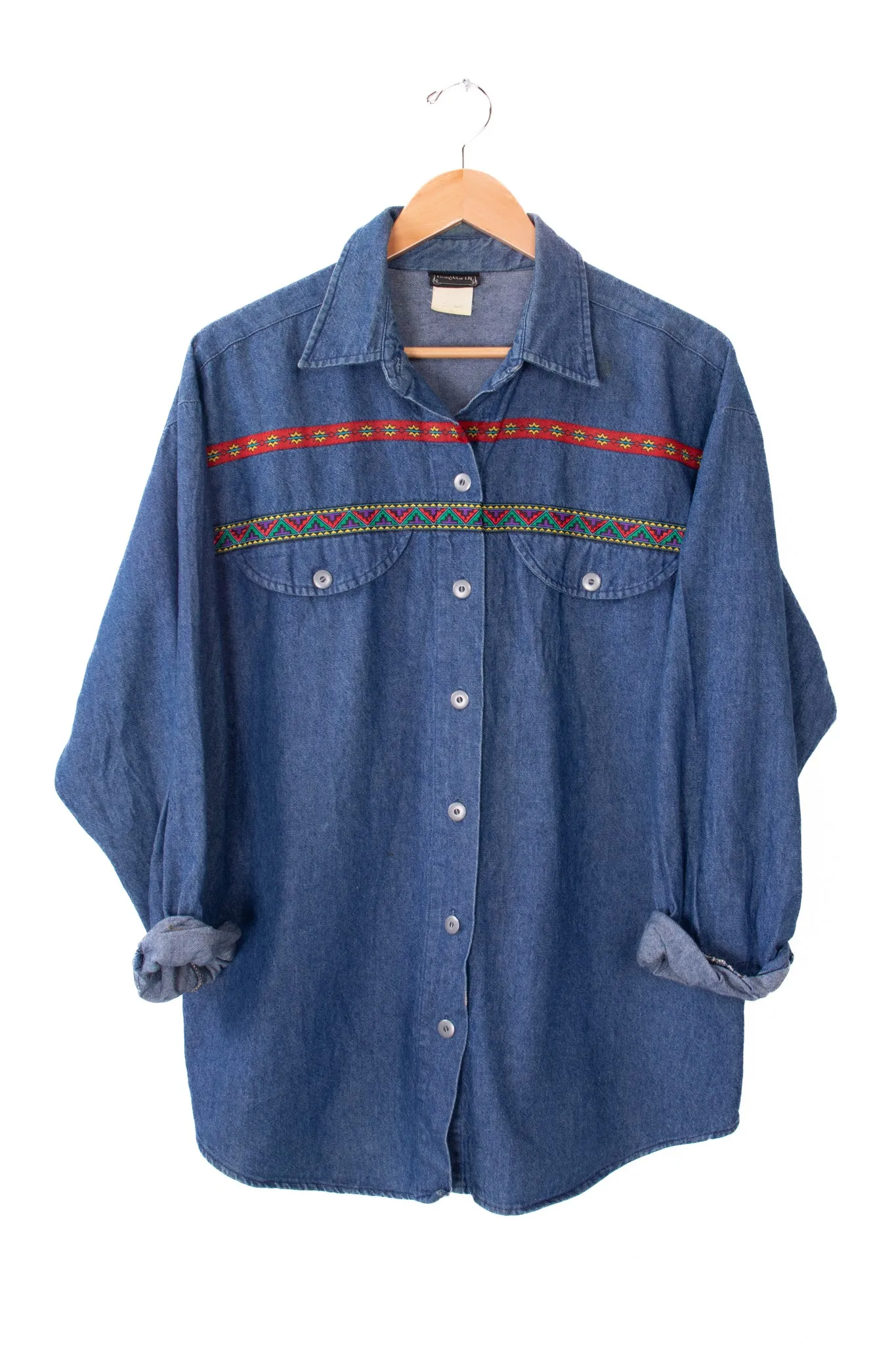 70s-80s Bonworth Oriental Details Denim Button Up