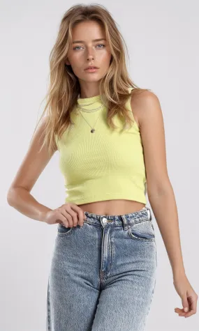 97225 Sleeveless Ribbed Yellow Green Cropped Tank Top
