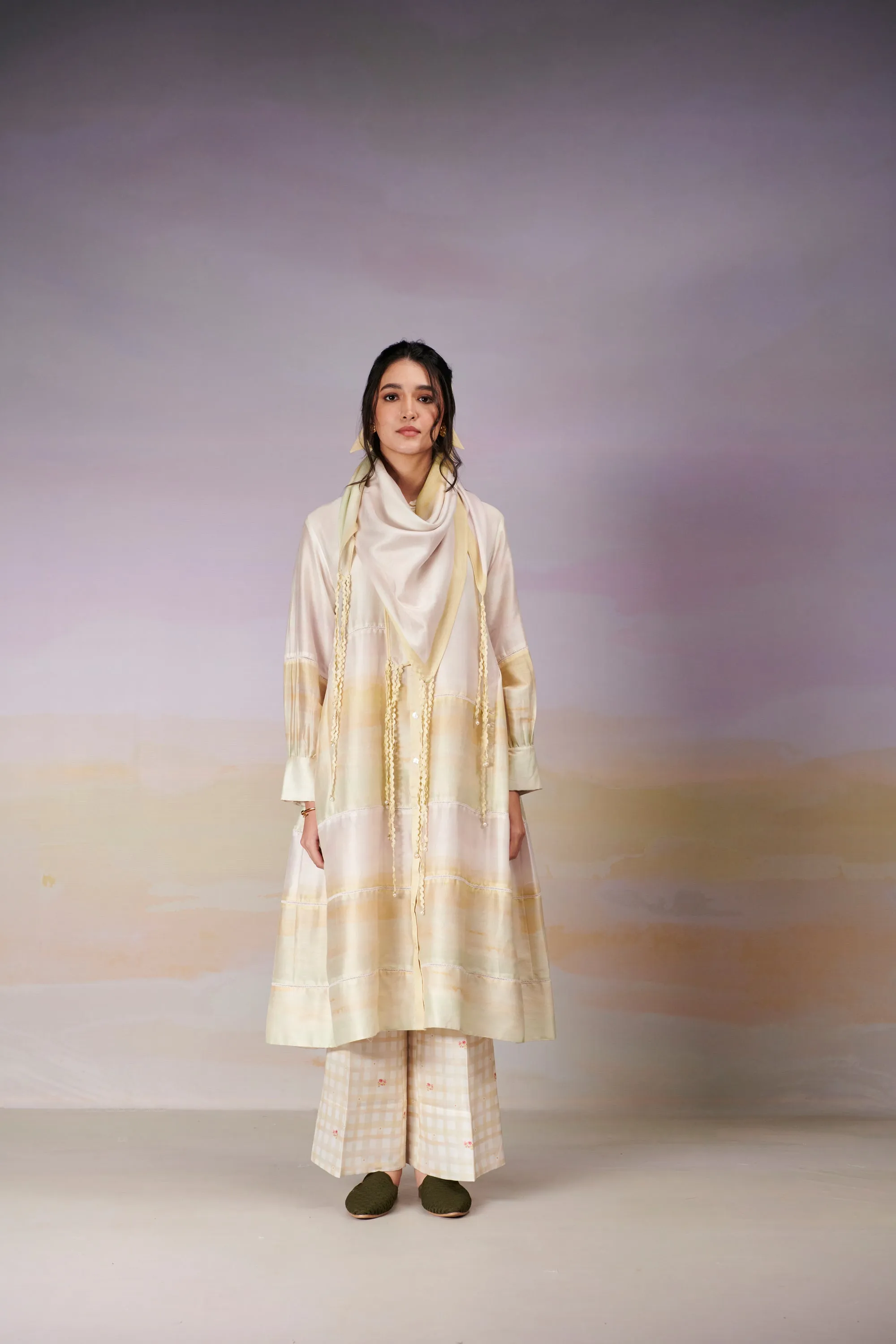 After Glow Kurta And Trousers Co-Ord Set  With Scarf