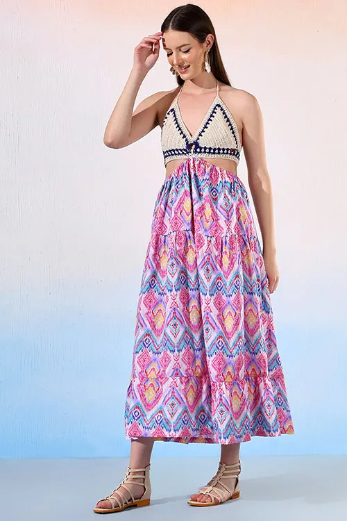 Ajoobaa  Handmade "Ring" Floral Crochet Blue Dress