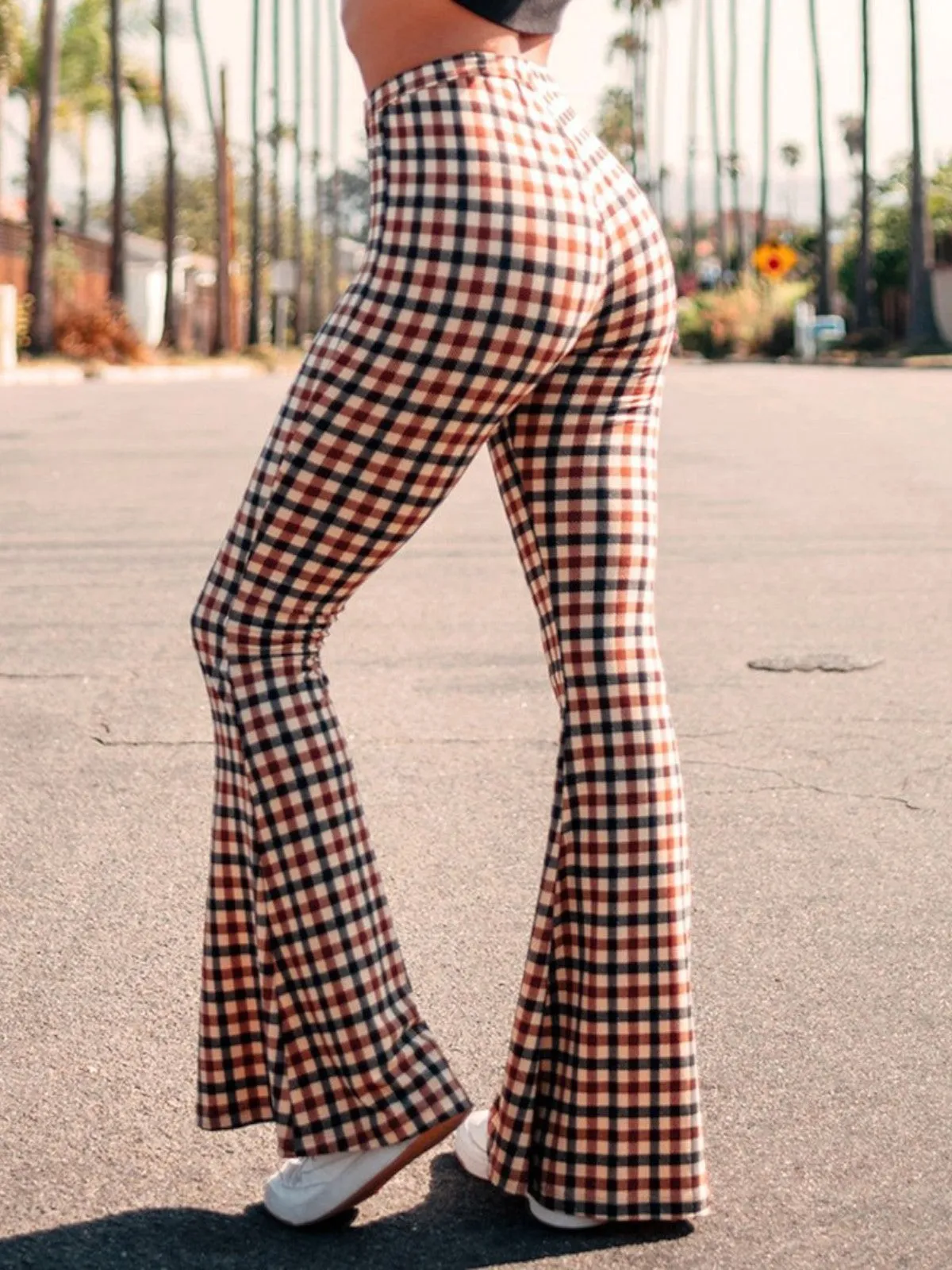 Amelia Plaid High-Waist Flared Pants