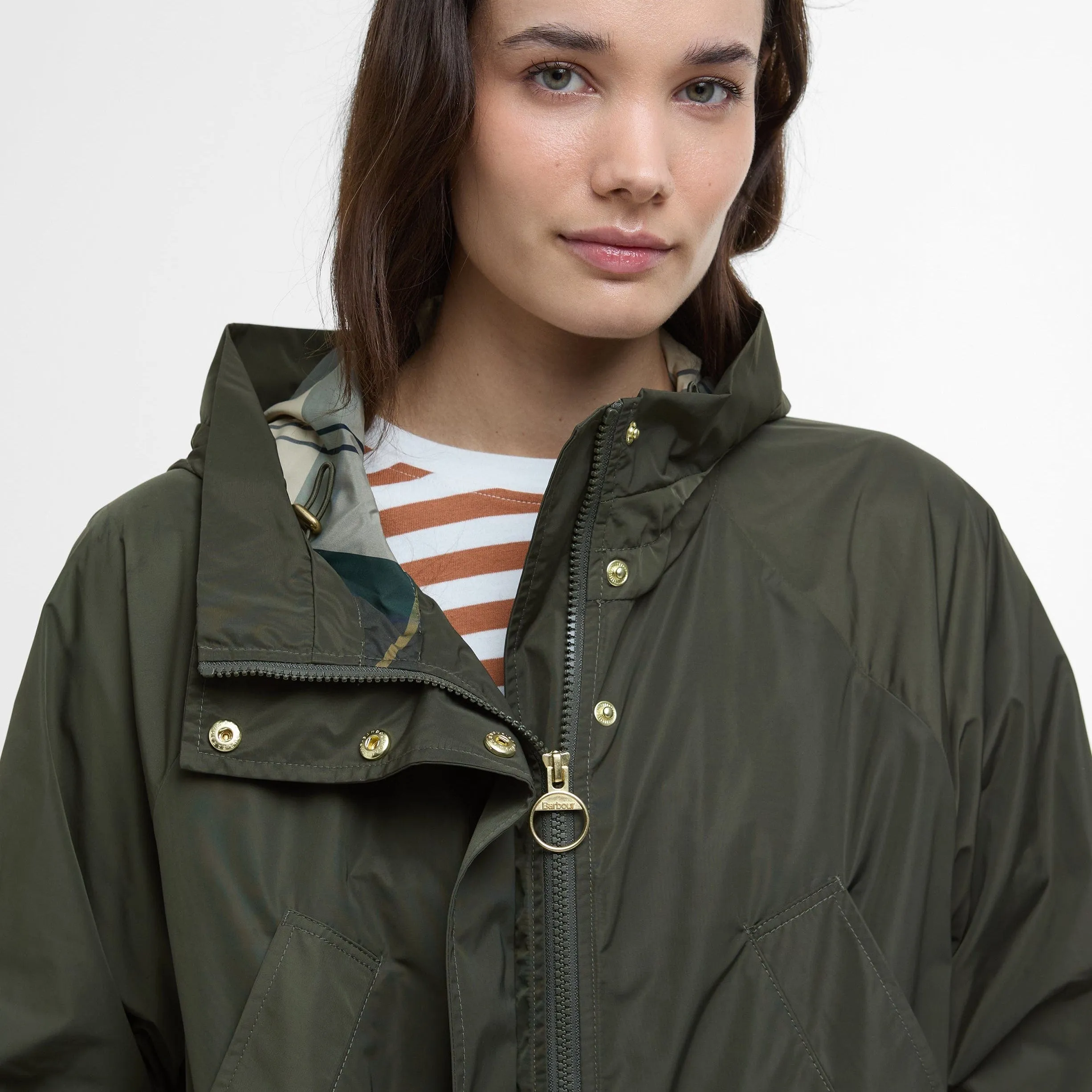 Barbour Una Showerproof Jacket In Olive/Tartan