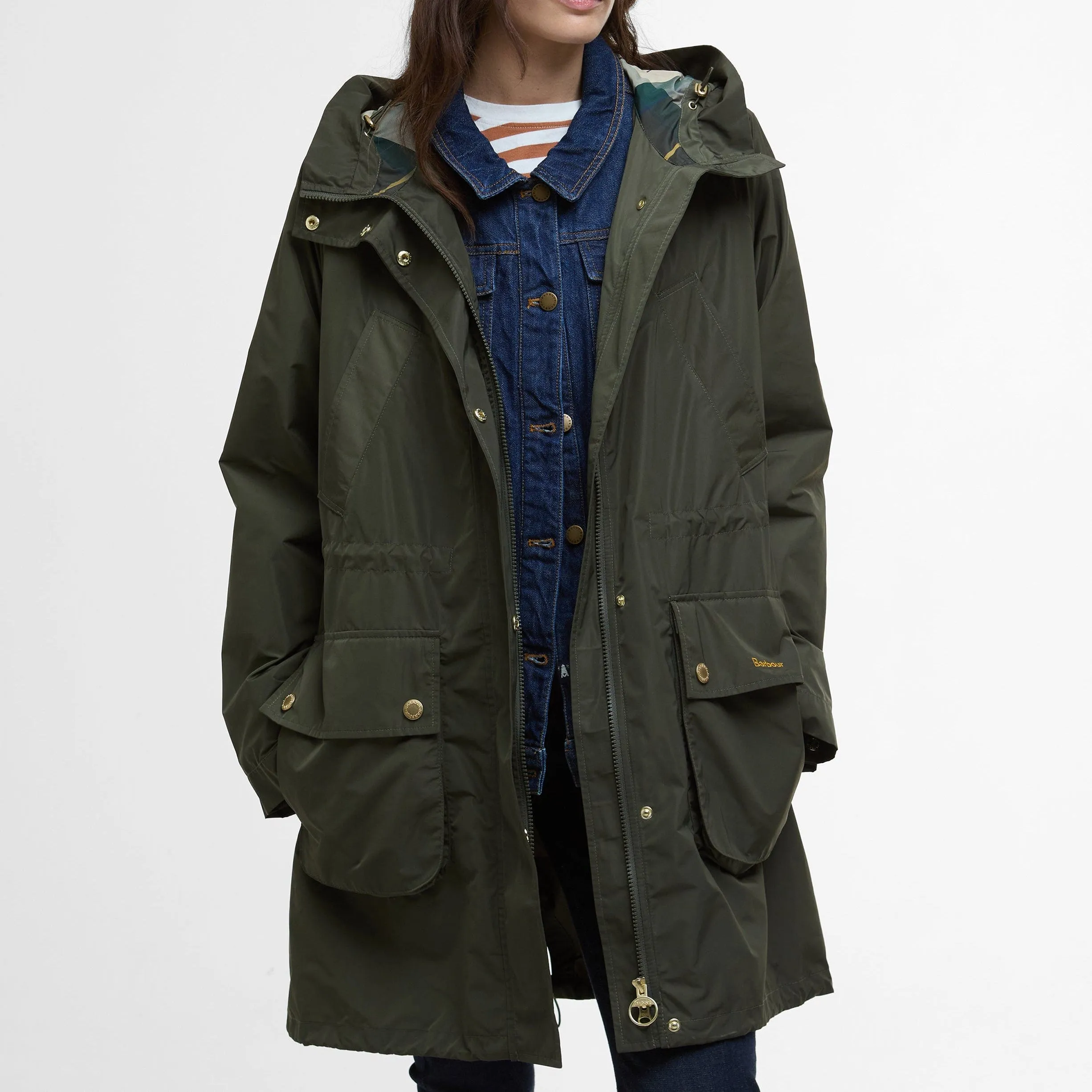 Barbour Una Showerproof Jacket In Olive/Tartan