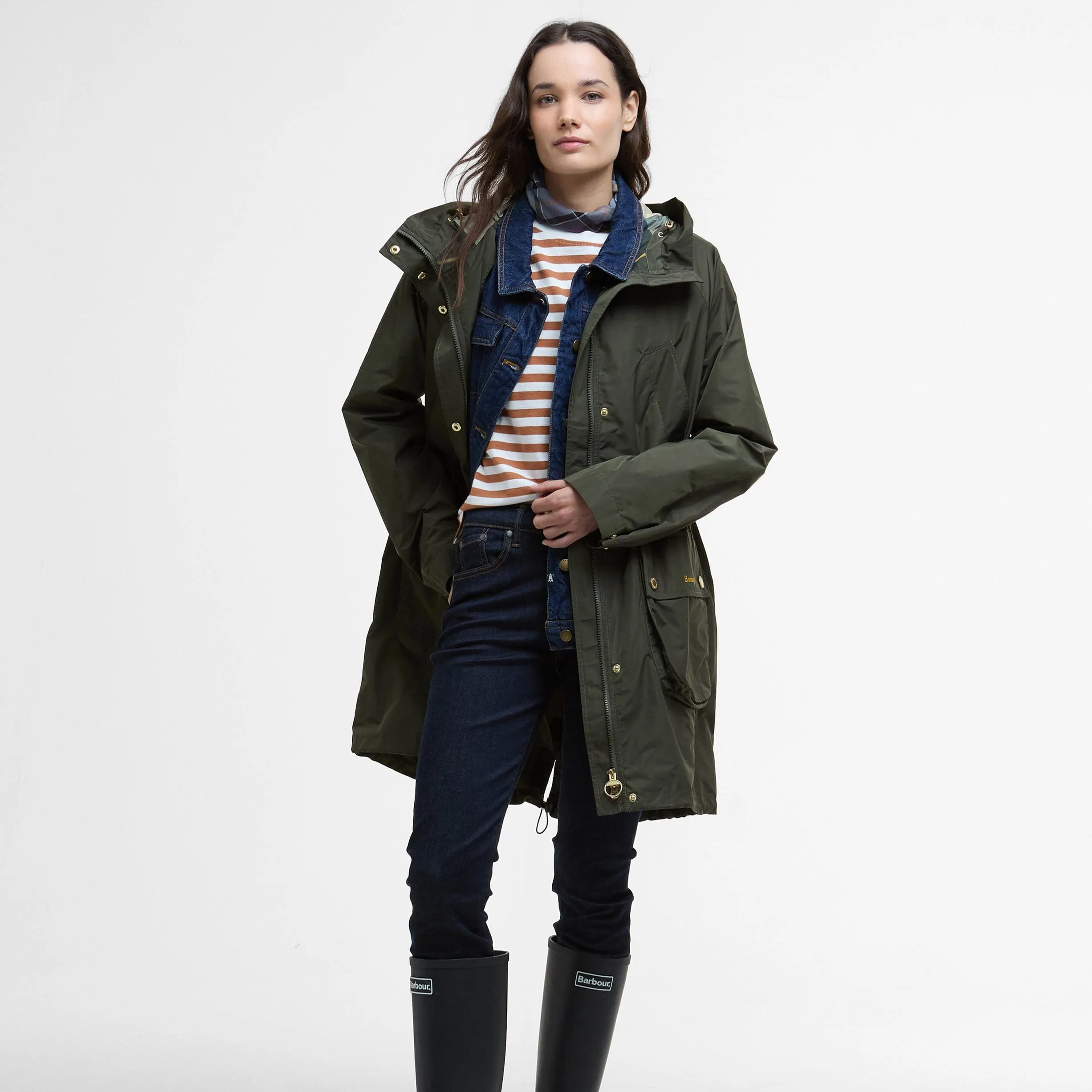 Barbour Una Showerproof Jacket In Olive/Tartan