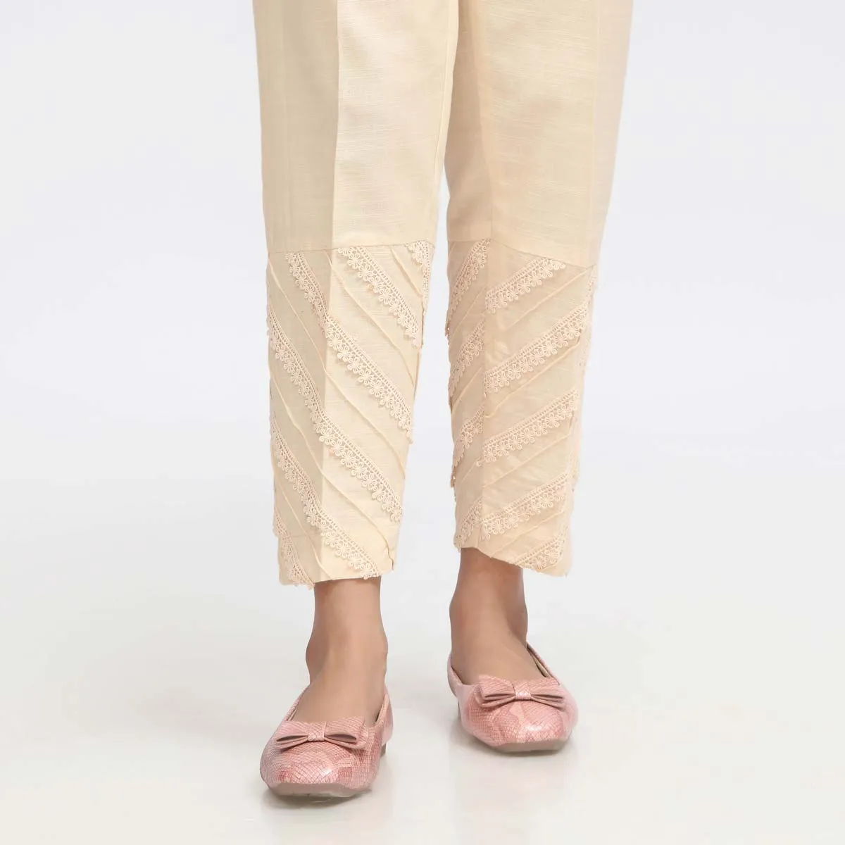 Beige Laced Khaddar Slim Fit Trouser PW3602