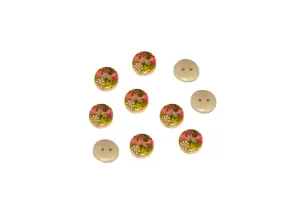 Beige Pink Green Floral Printed 2 Hole Wooden Buttons