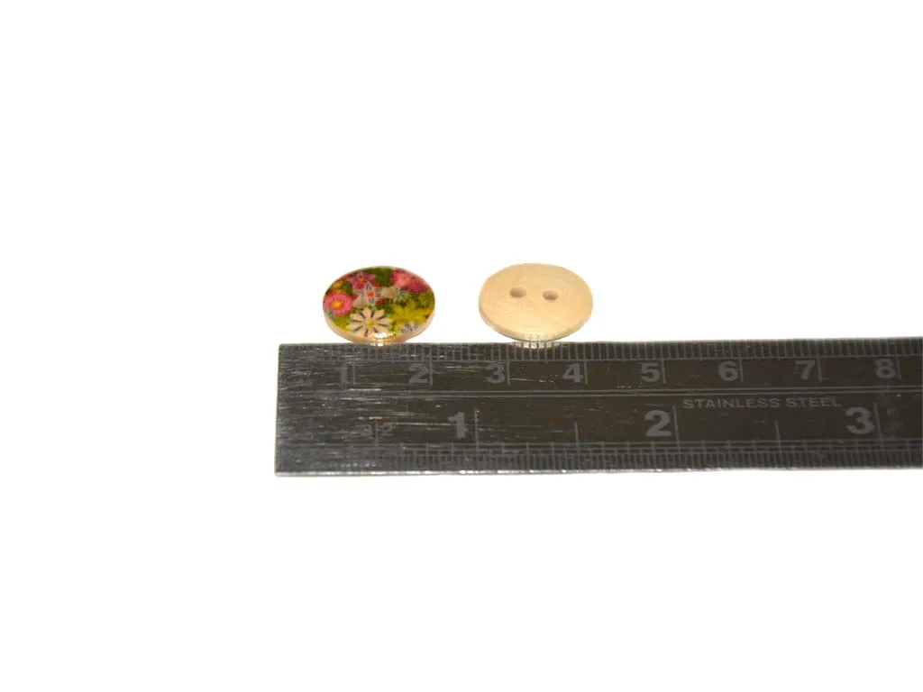 Beige Pink Green Floral Printed 2 Hole Wooden Buttons