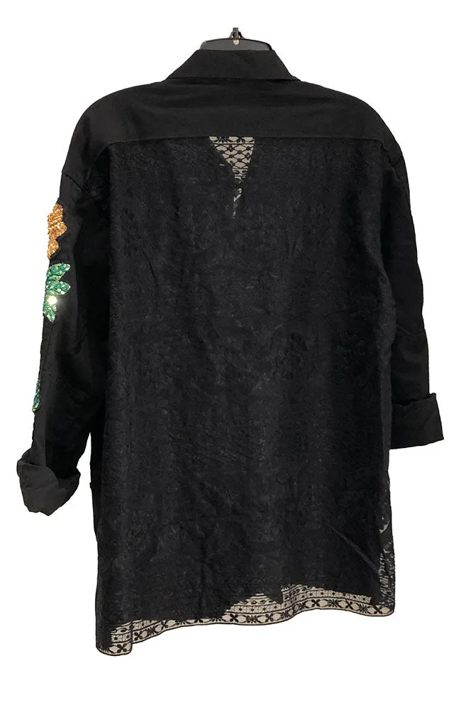 Black Jacket with Black Lace Back & Gold Details