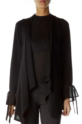Black Lace-up Back Cardigan with Gems details