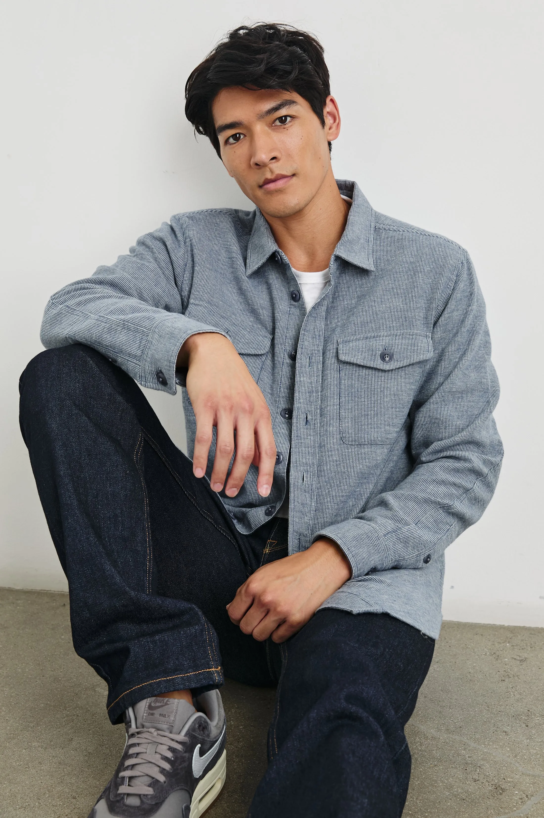 BURR SHIRT JACKET - DENIM WHITE