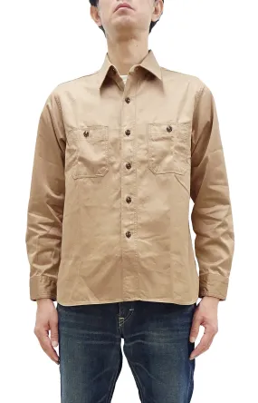 Buzz Rickson Herringbone Shirt Men's Casual Long Sleeve Plain HBT Button Up Work Shirt BR29390 133 Beige
