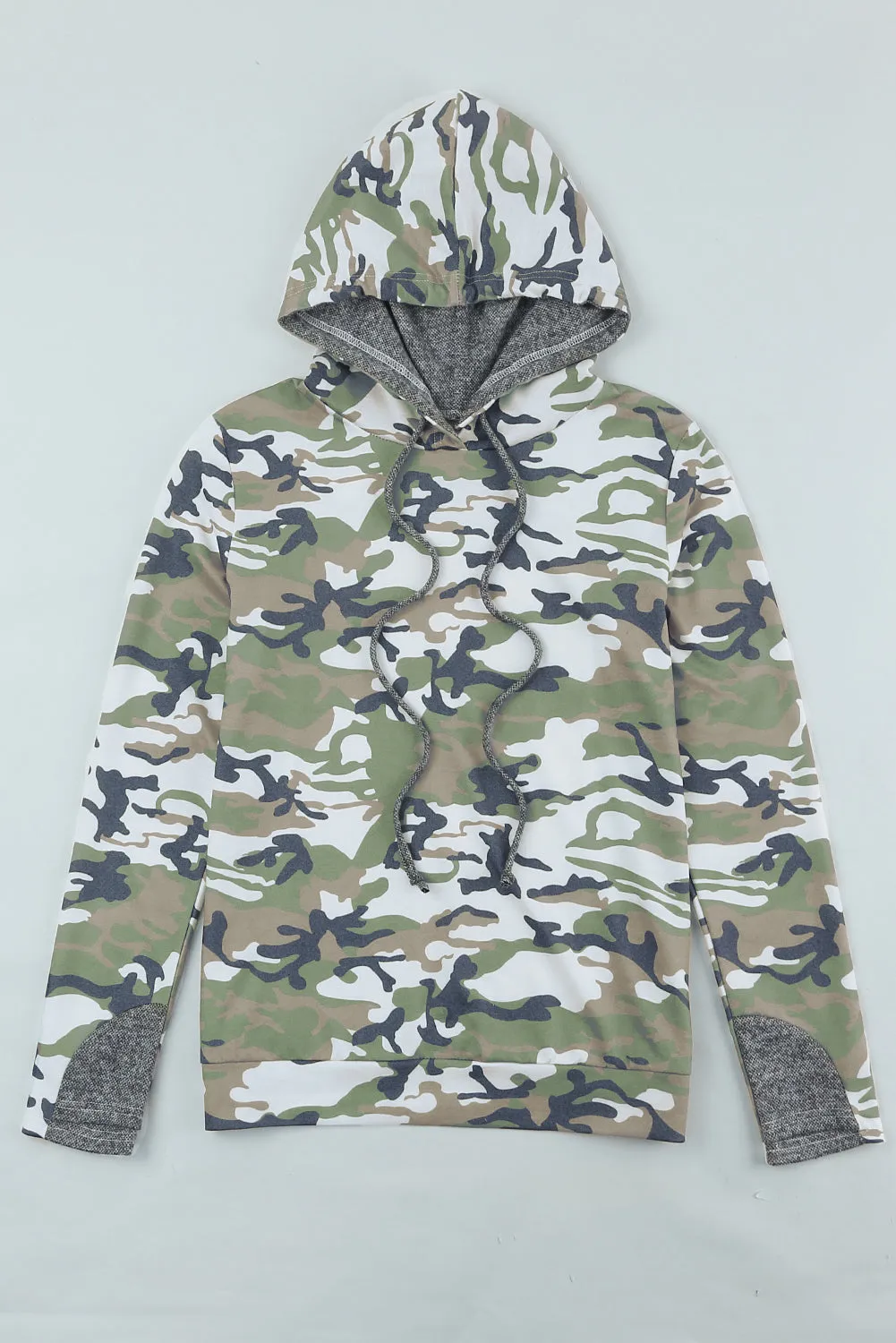 Camouflage Sequins Back Drawstring Hoodie