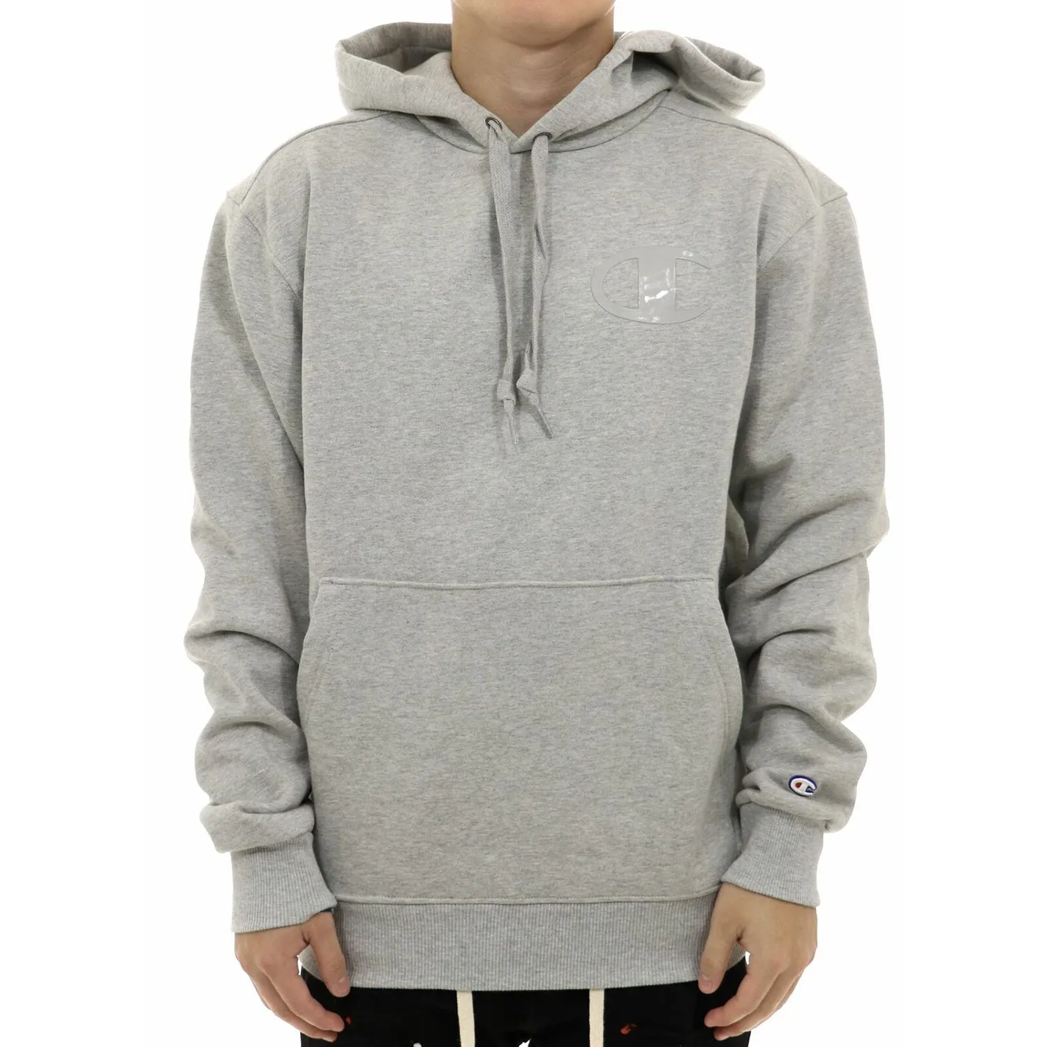 Champion Men's Super Fleece Cone Hoodie Embroidered C Script Logo Oxford Gray