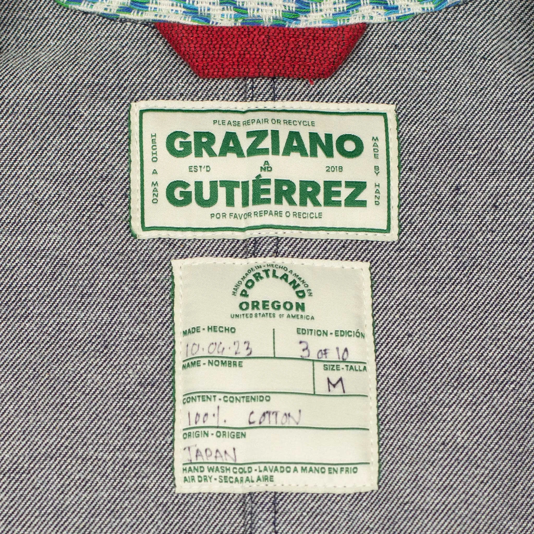 Chore jacket in handloomed diamond jacquard and denim