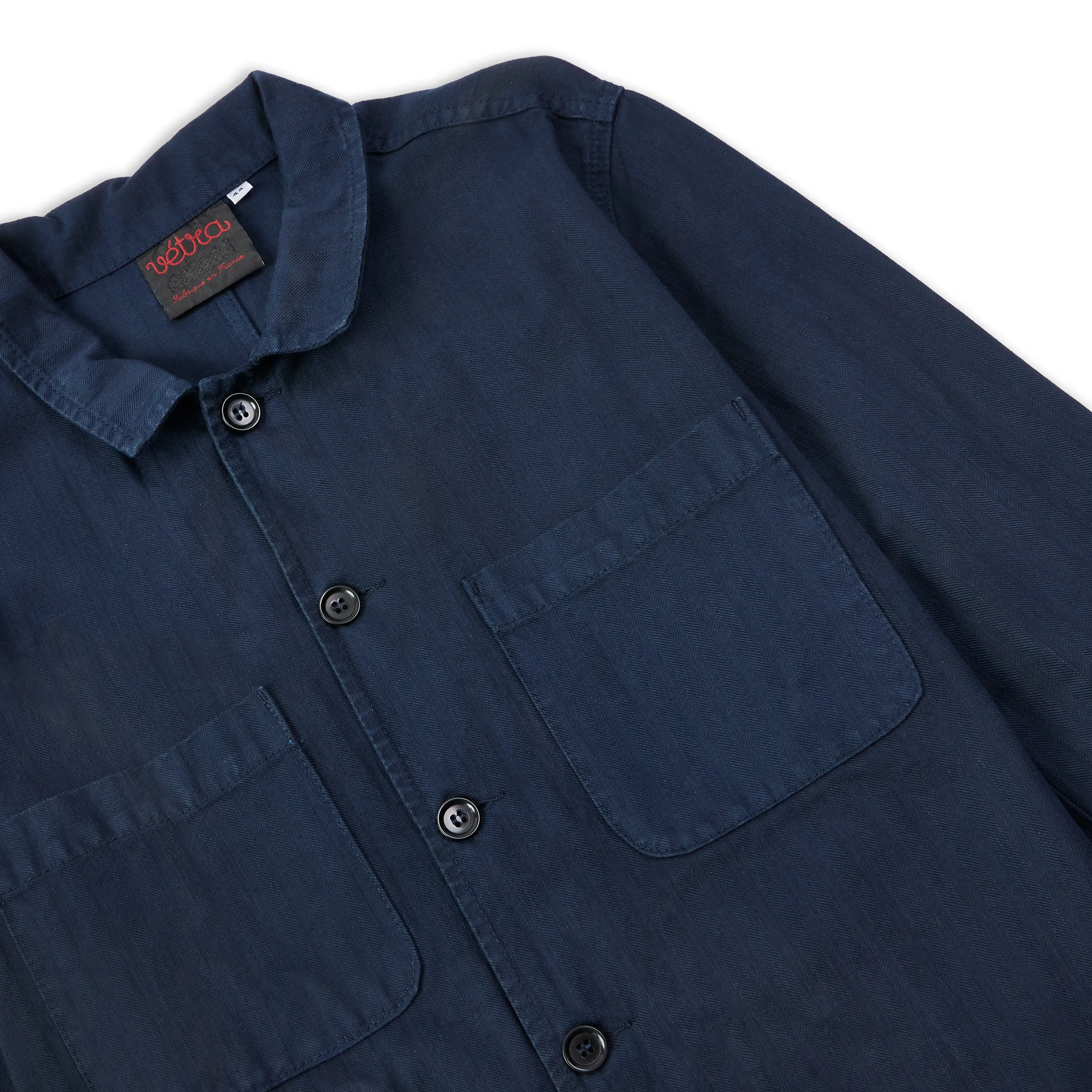 Cotton Bomber Jacket - Navy Herringbone