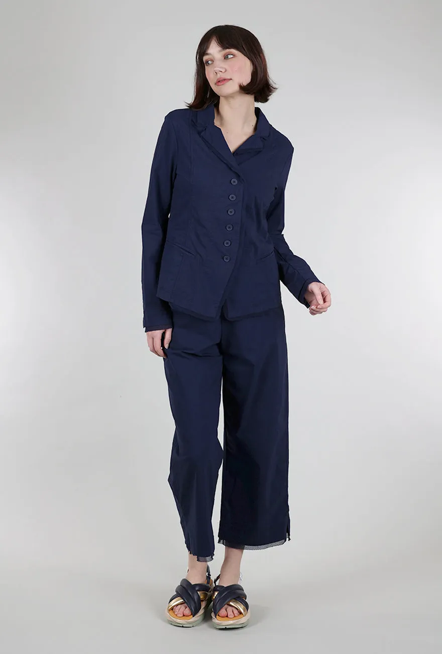 Cotton Linen Twill Mesh Details Jacket, Navy