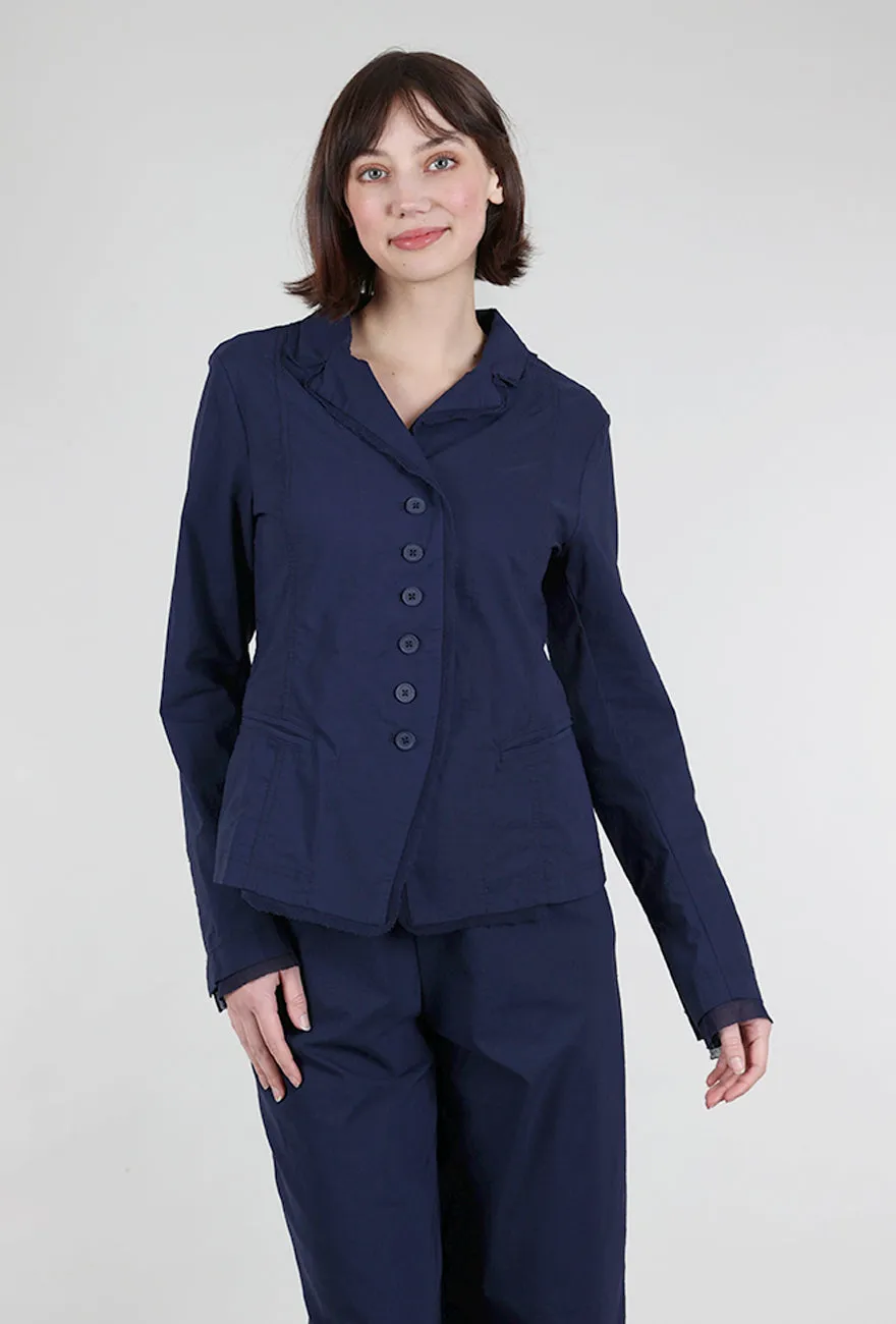 Cotton Linen Twill Mesh Details Jacket, Navy