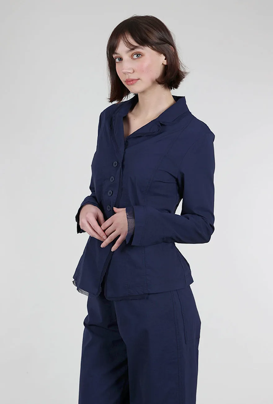 Cotton Linen Twill Mesh Details Jacket, Navy