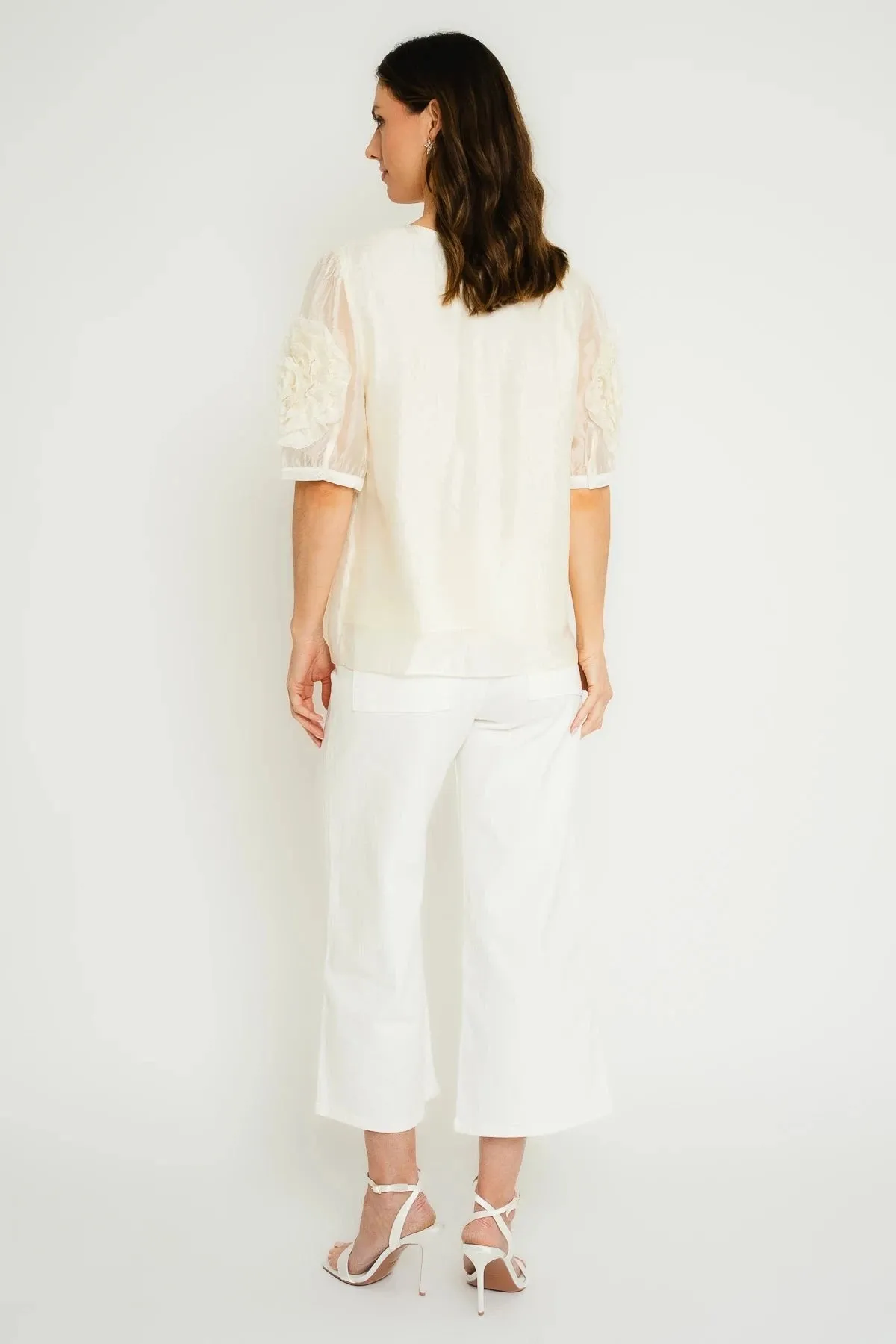 Cream Short Sleeve Top With Sleeve Detail