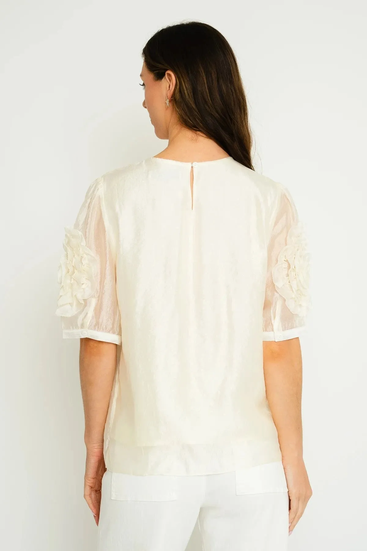 Cream Short Sleeve Top With Sleeve Detail