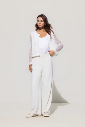 Crochet Lace Round Neck Open Front Jacket