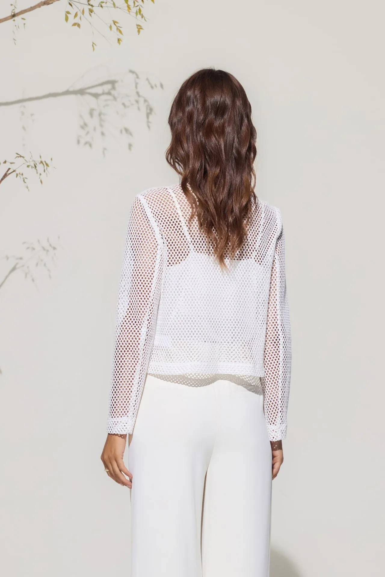 Crochet Lace Round Neck Open Front Jacket