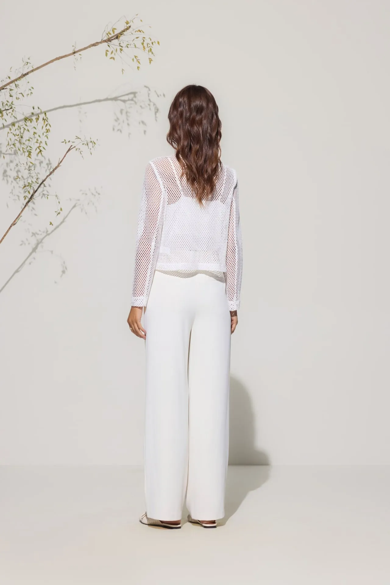 Crochet Lace Round Neck Open Front Jacket