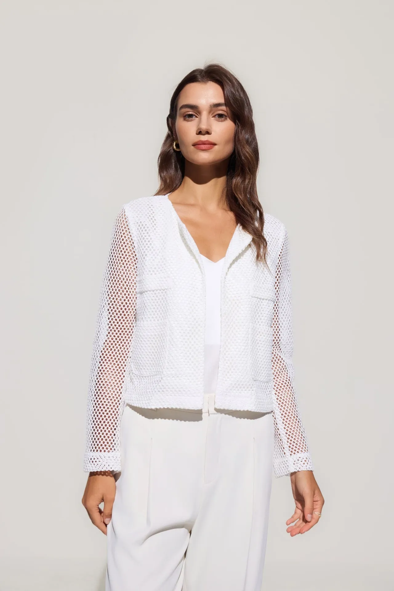Crochet Lace Round Neck Open Front Jacket