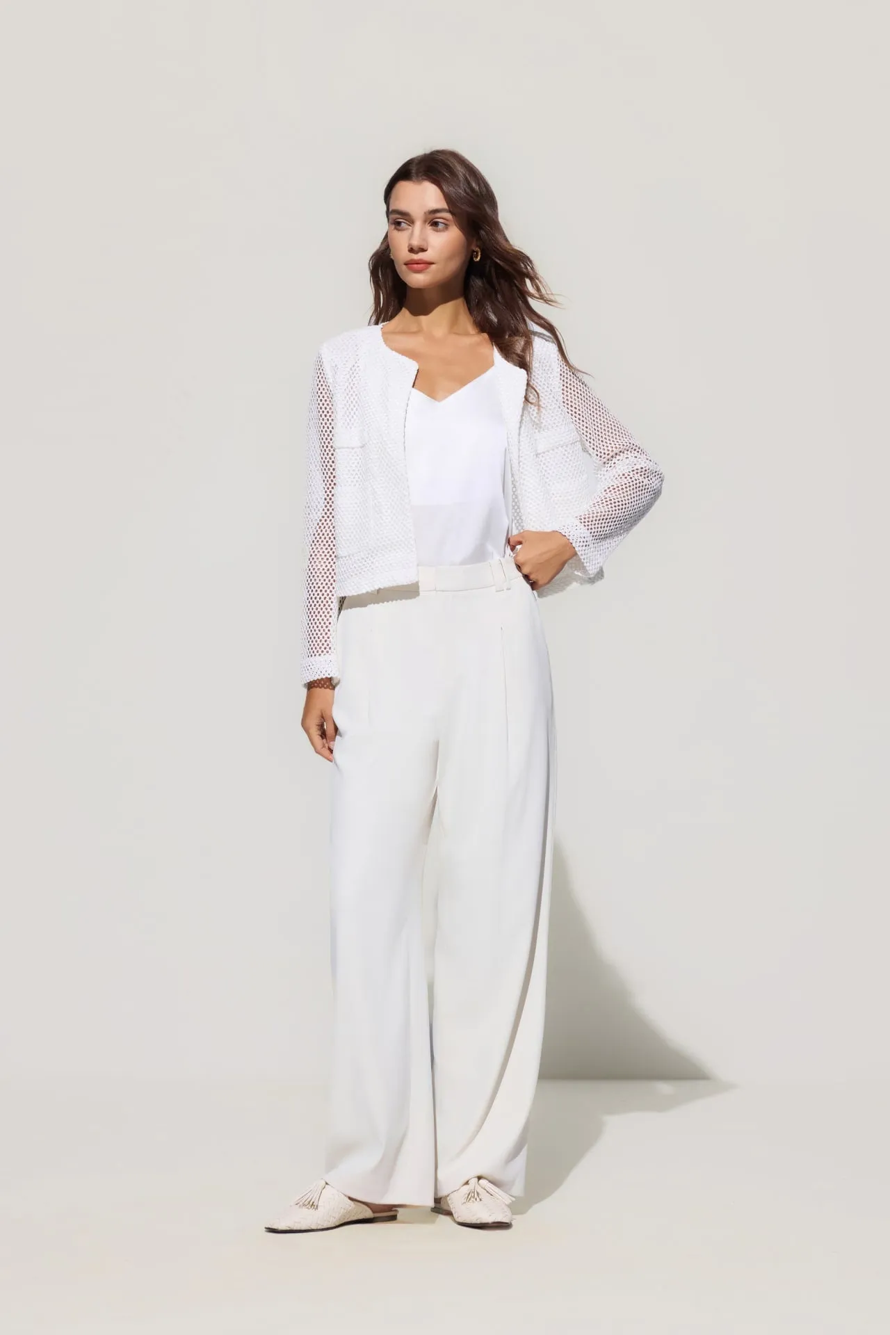 Crochet Lace Round Neck Open Front Jacket