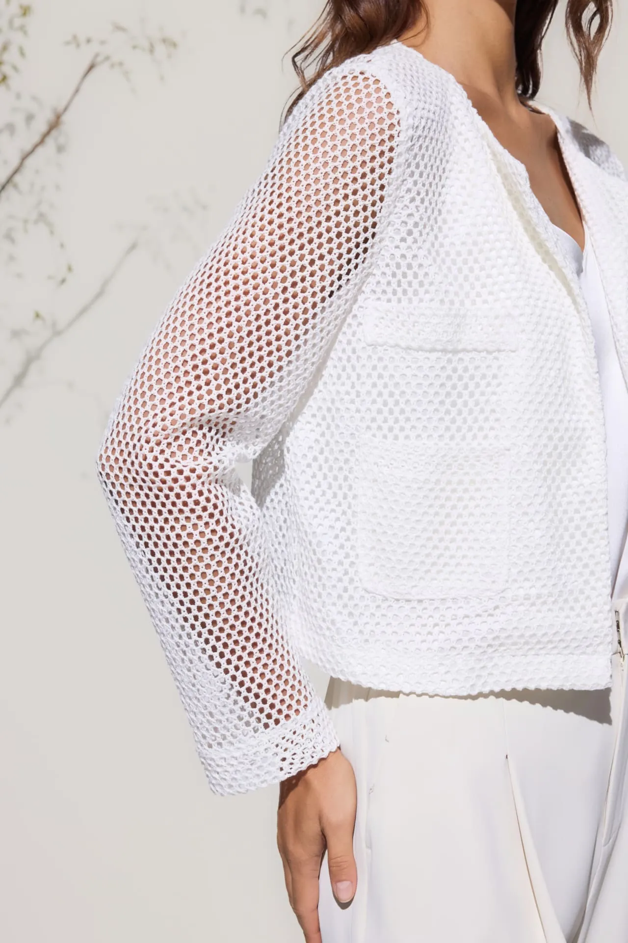 Crochet Lace Round Neck Open Front Jacket