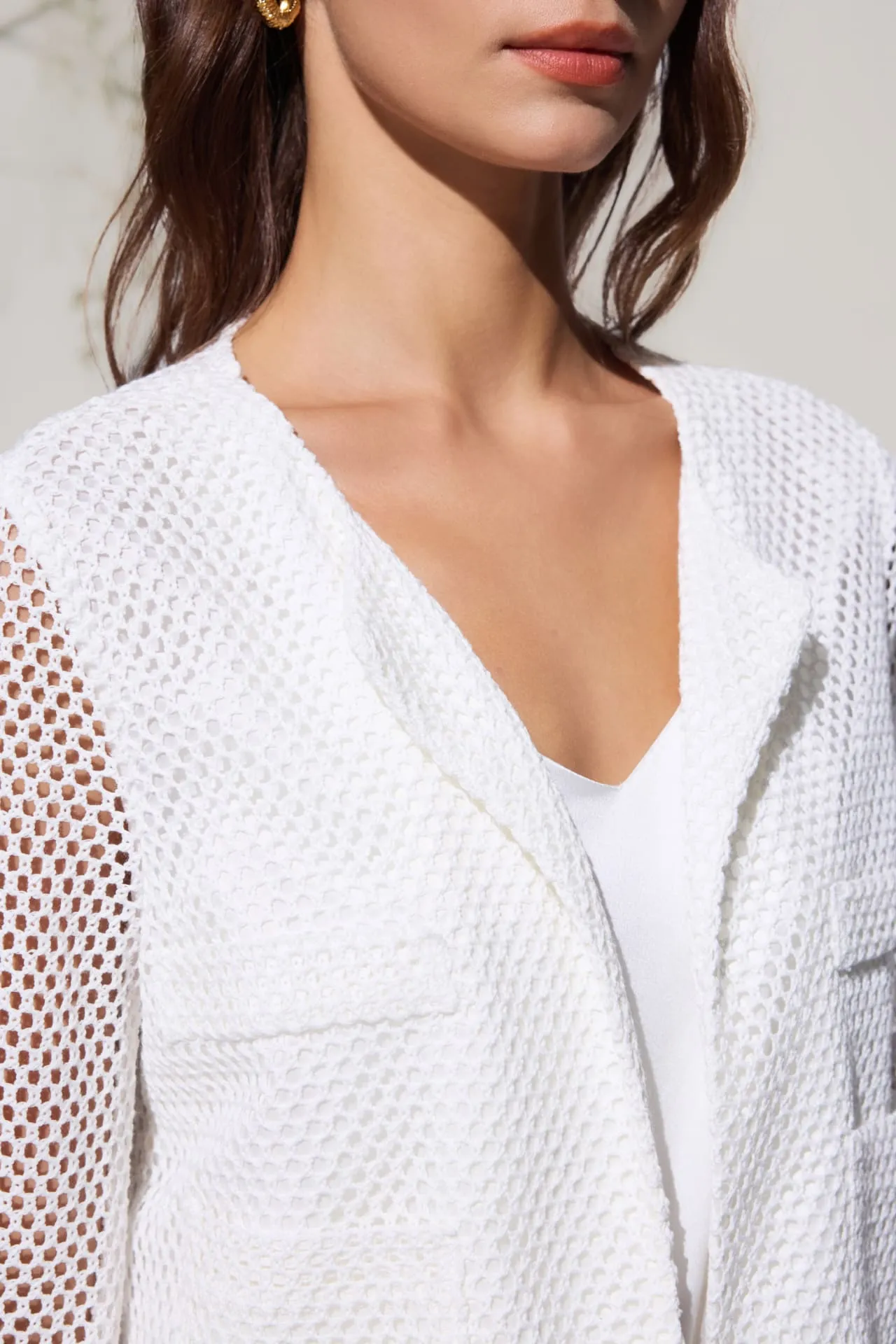 Crochet Lace Round Neck Open Front Jacket