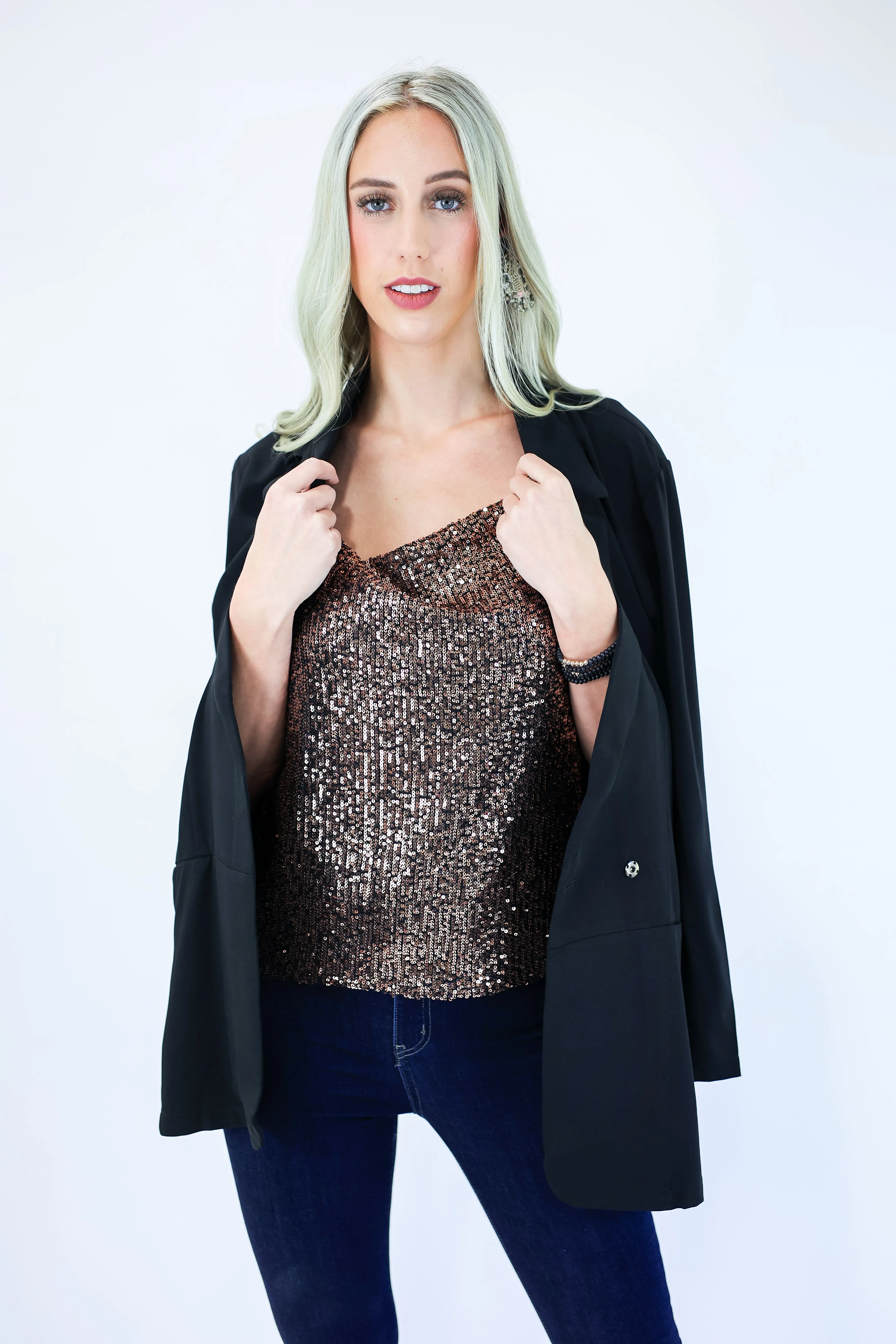 Delicate Babe Sequin Tank In Bronze