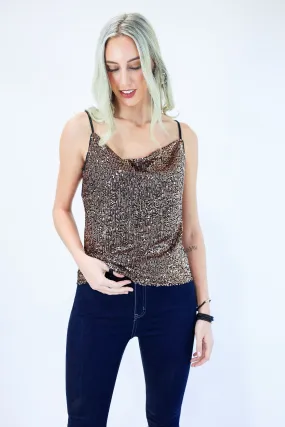 Delicate Babe Sequin Tank In Bronze