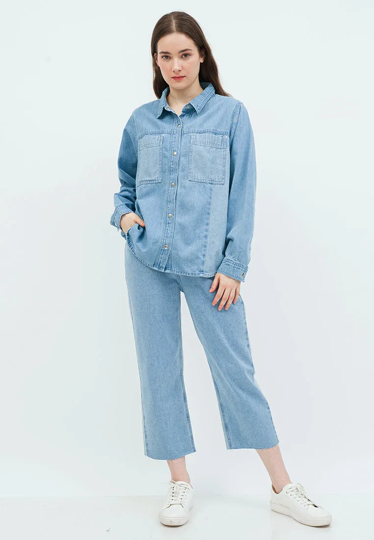 Denim Blouse with Patchwork Details