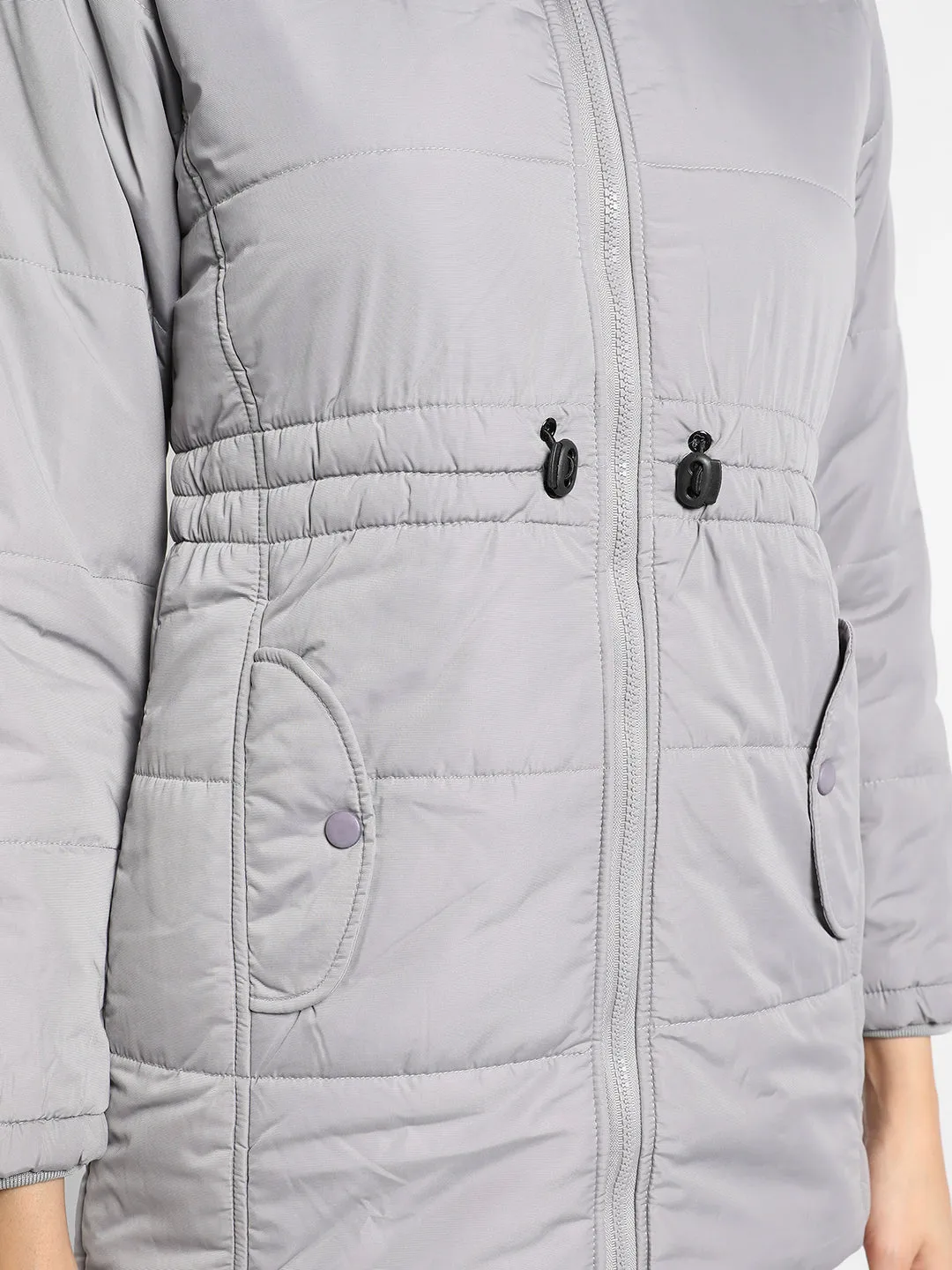 Detachable Hood Puffer Jacket With Fur Details