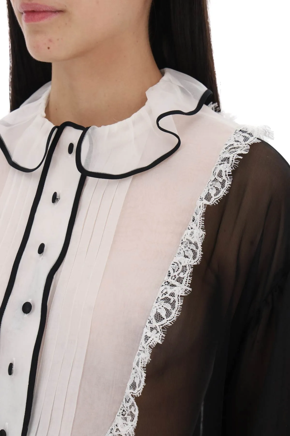 Dolce & gabbana chiffon blouse with plastr F5S17T FU1AT NERO