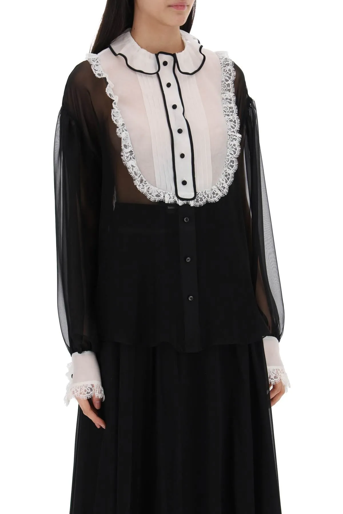 Dolce & gabbana chiffon blouse with plastr F5S17T FU1AT NERO