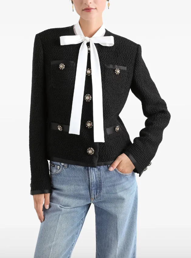 Dolce & Gabbana cropped single-breasted bouclé tweed jacket