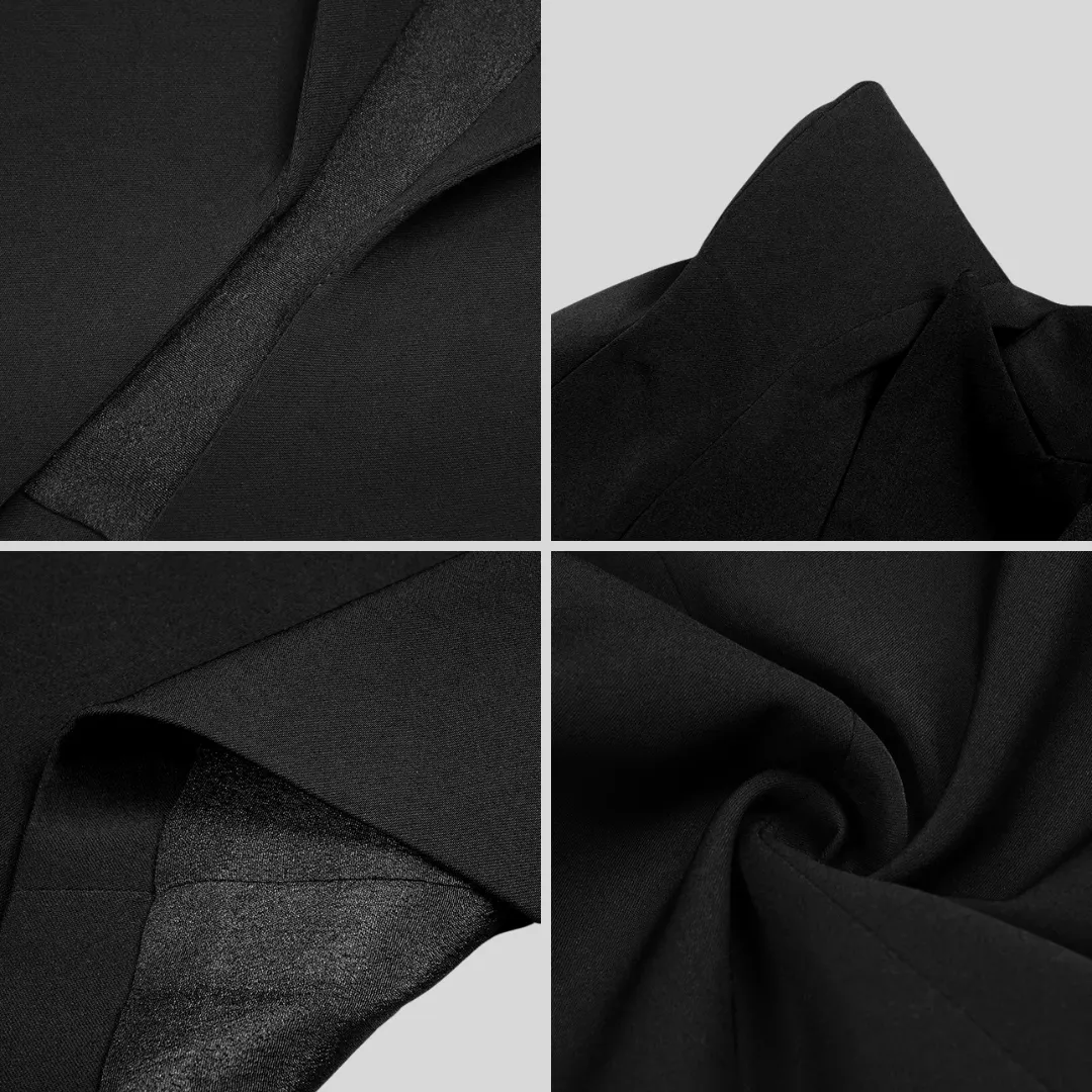 Elegant Peak Shoulder Blazer - Black