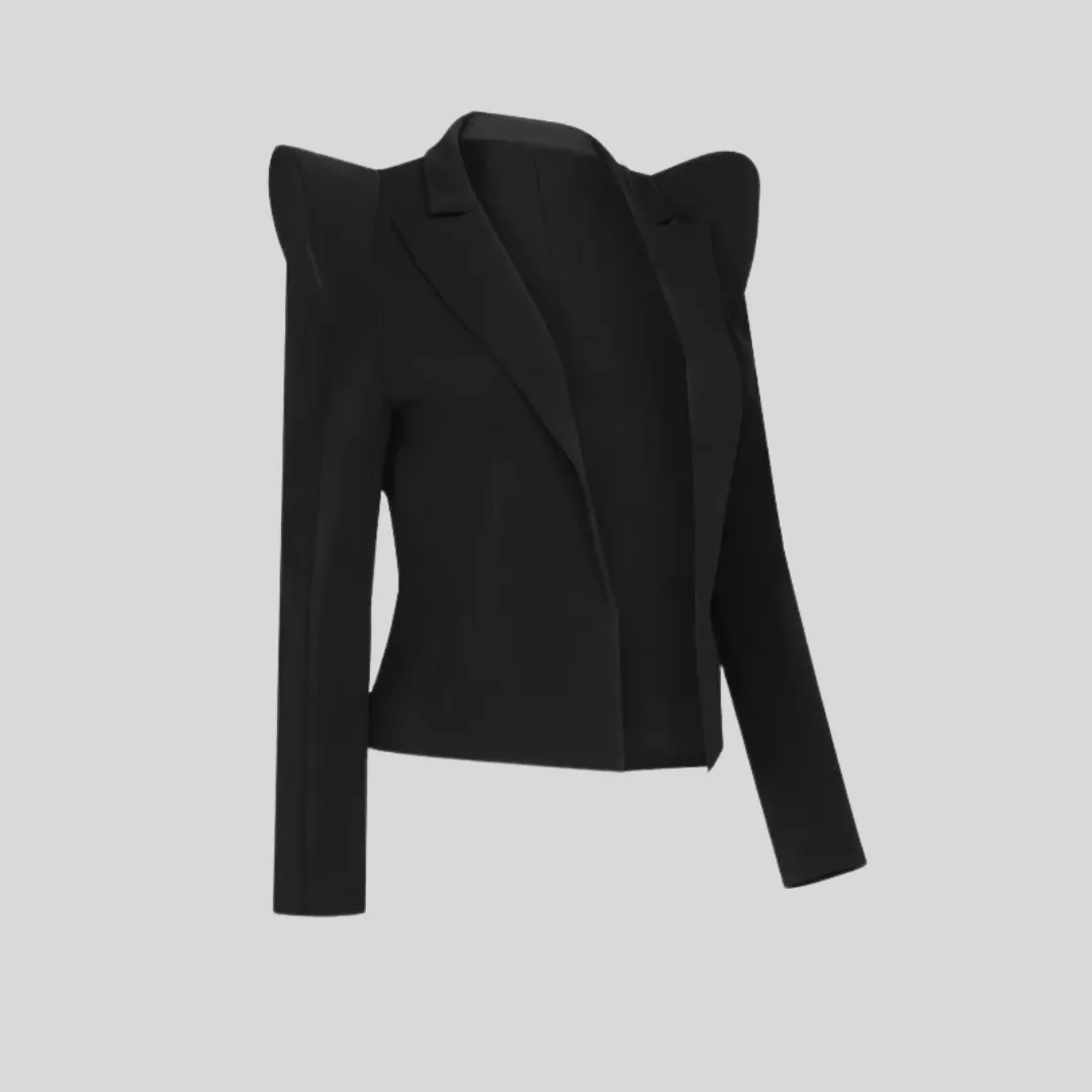 Elegant Peak Shoulder Blazer - Black