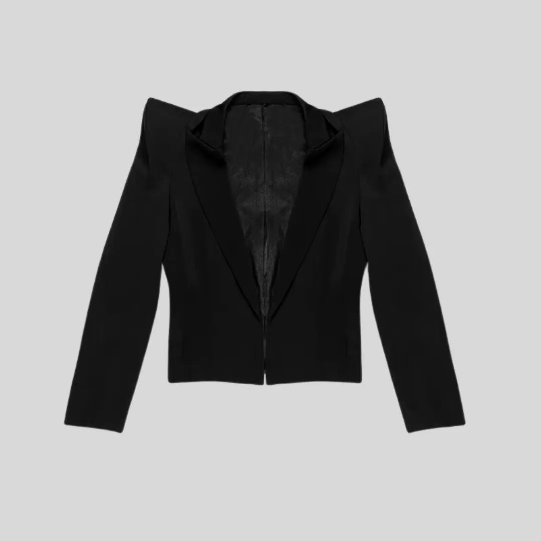 Elegant Peak Shoulder Blazer - Black