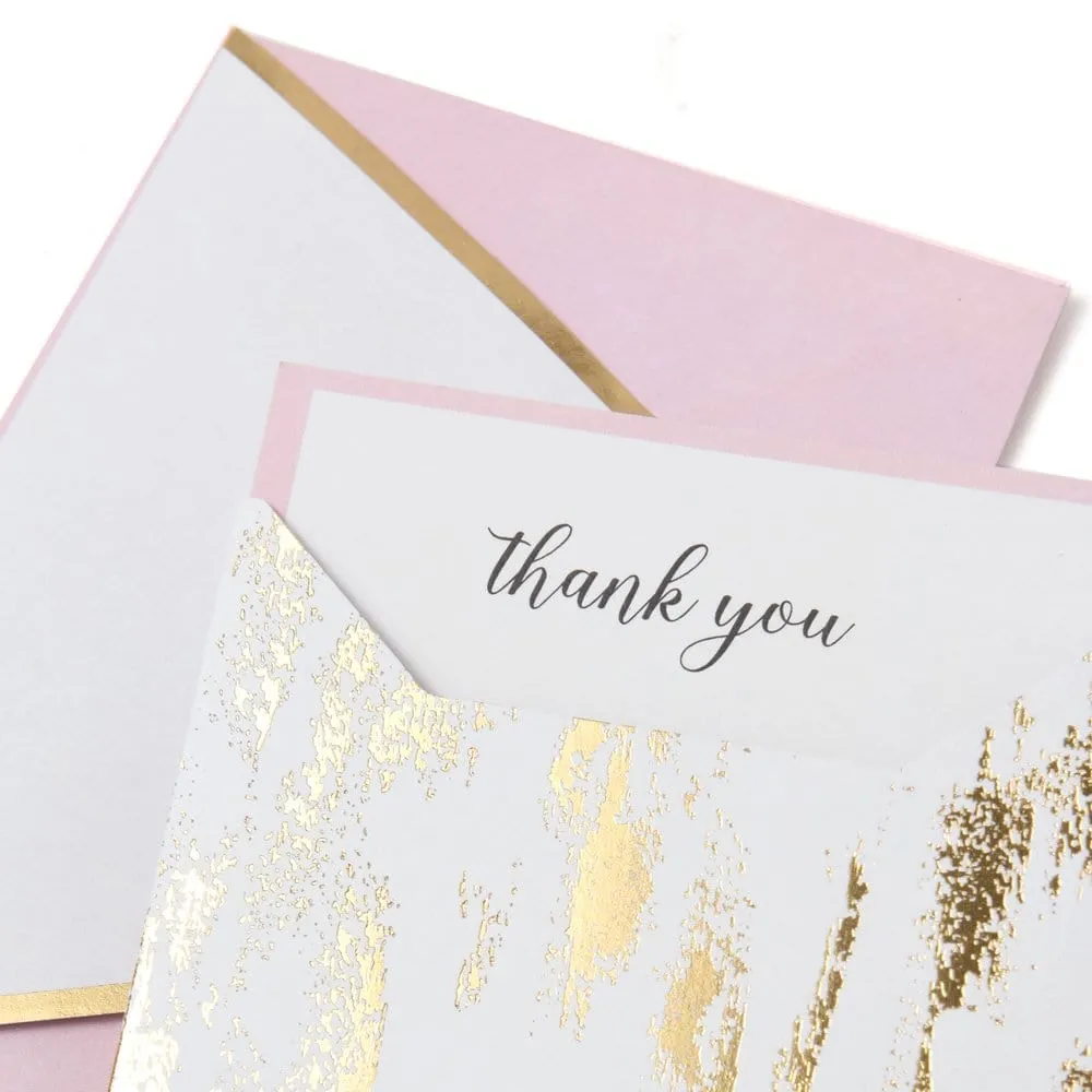 Elegant Pink with Gold Brush Strokes Thank You Cards - 10 count