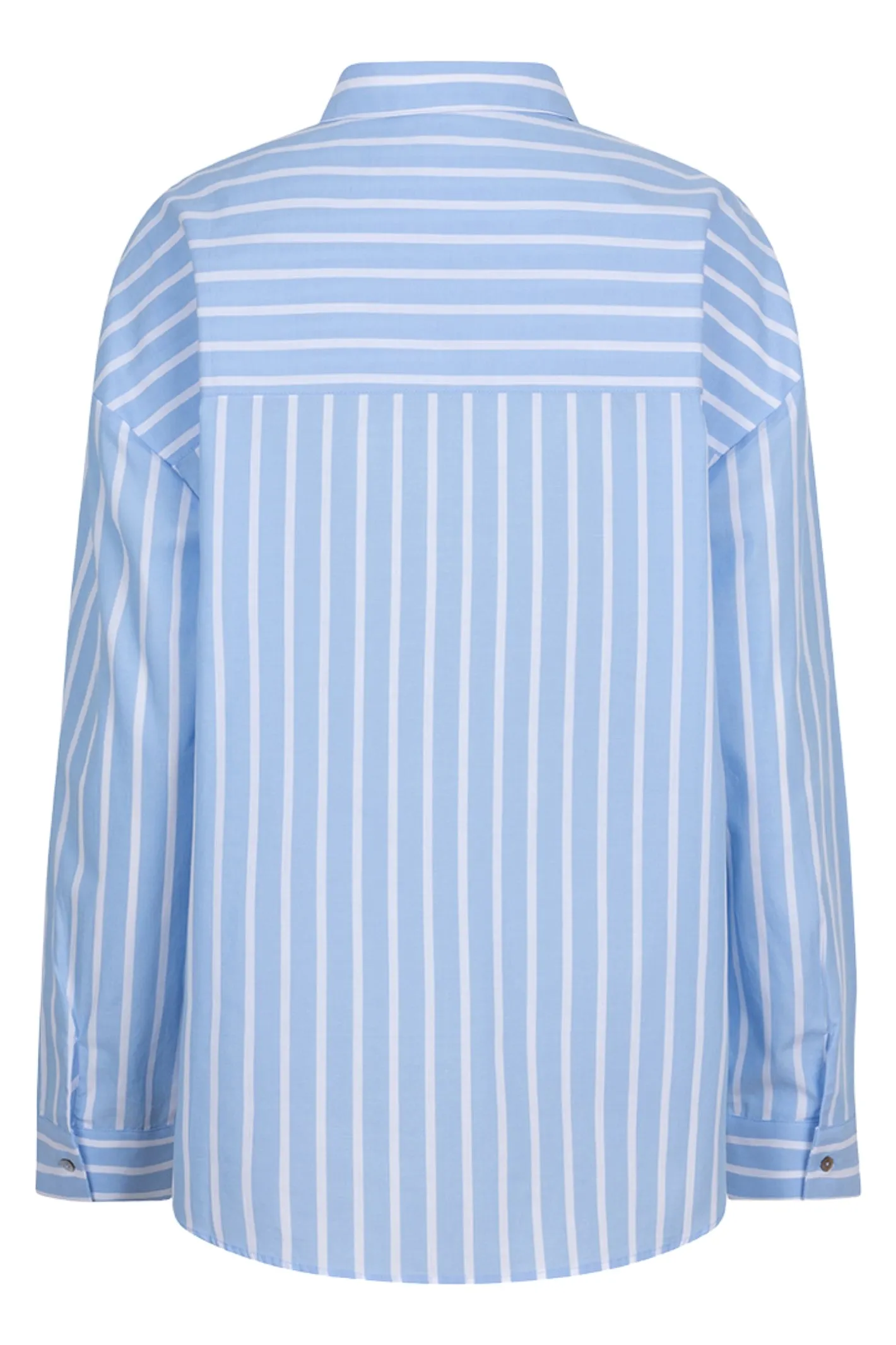 EsQualo 15011 Blue Striped Cotton Blouse with Lace Patch