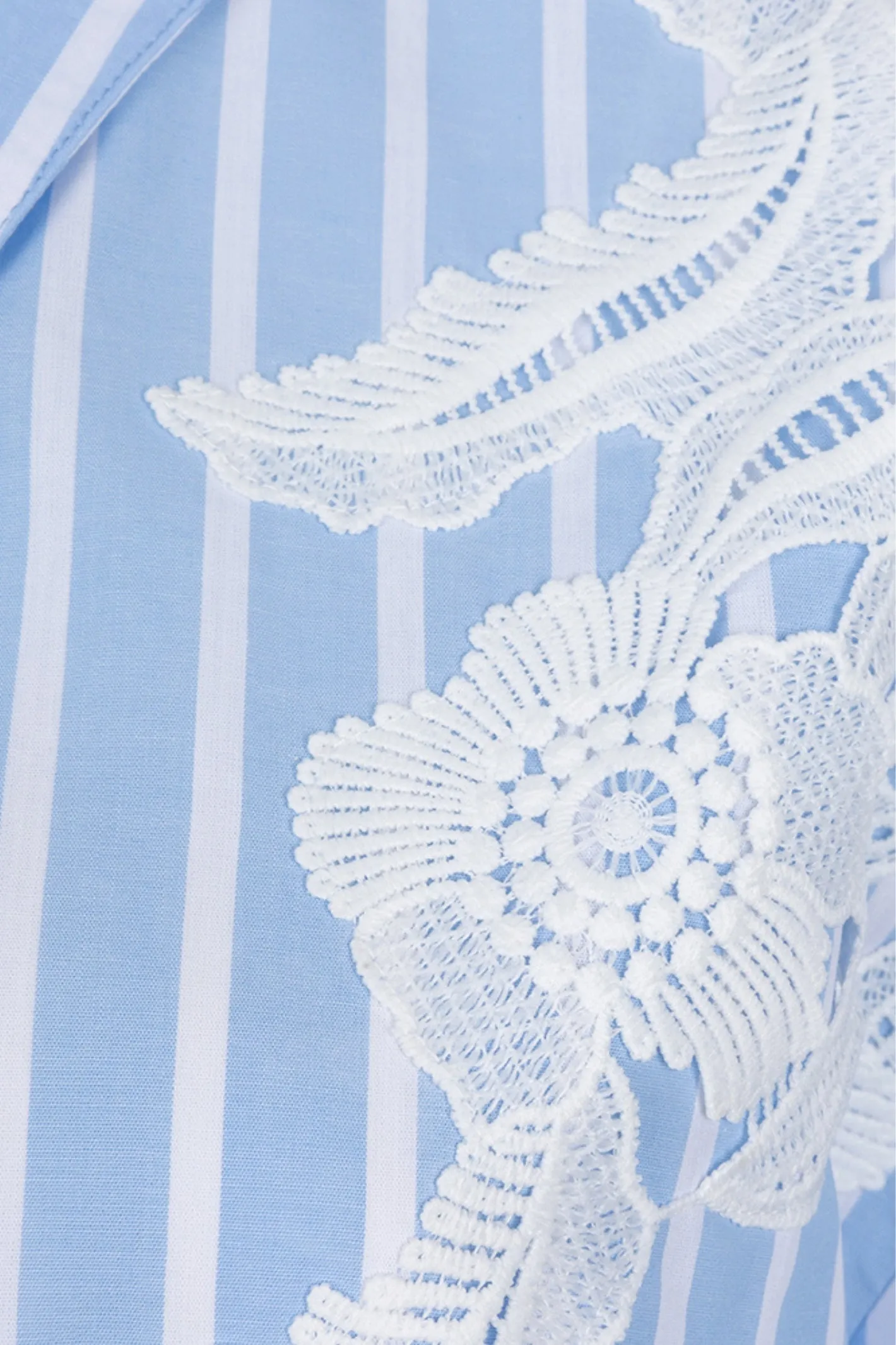 EsQualo 15011 Blue Striped Cotton Blouse with Lace Patch