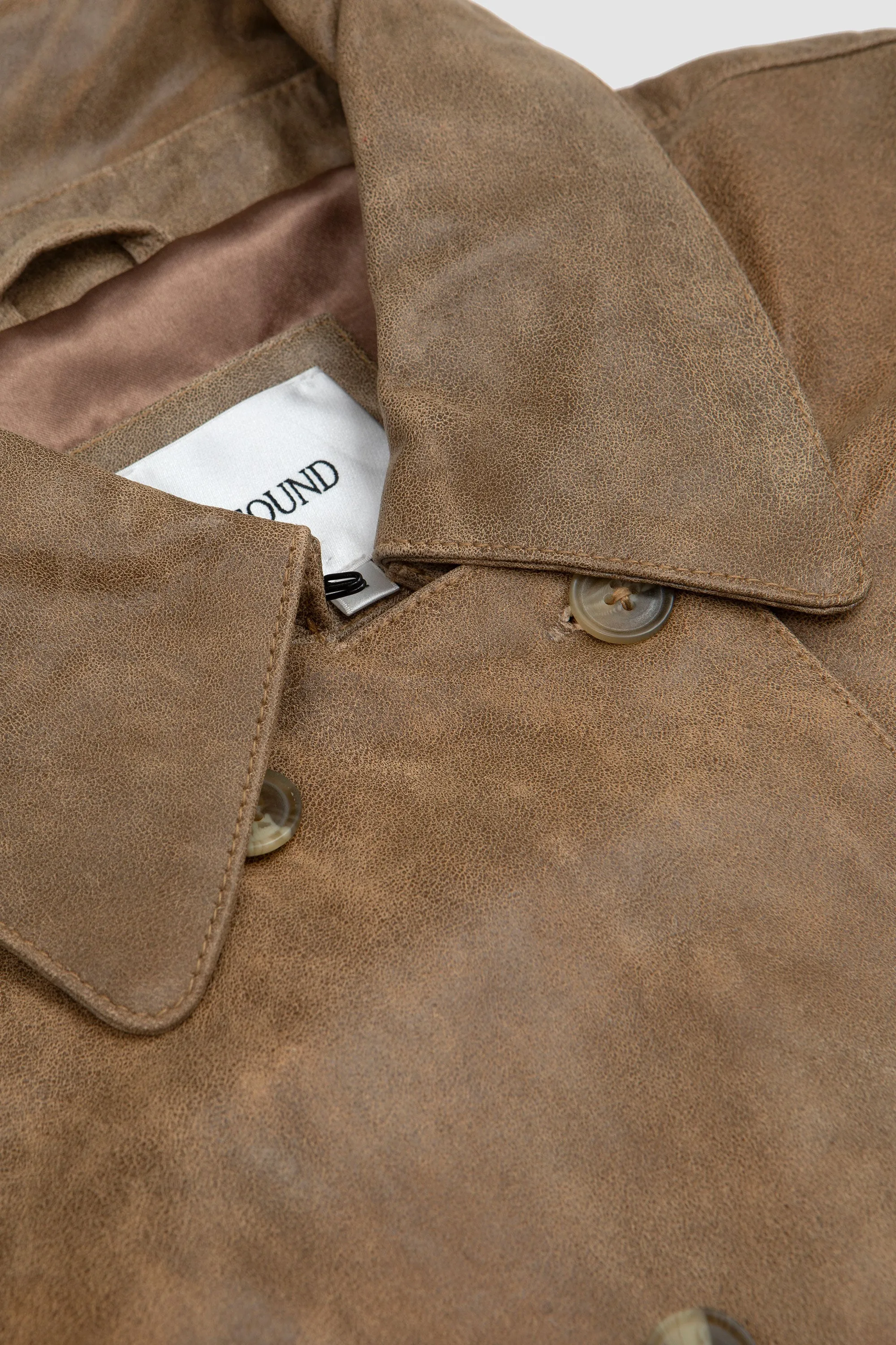 Fawn Double Breasted Leather Jacket Beige
