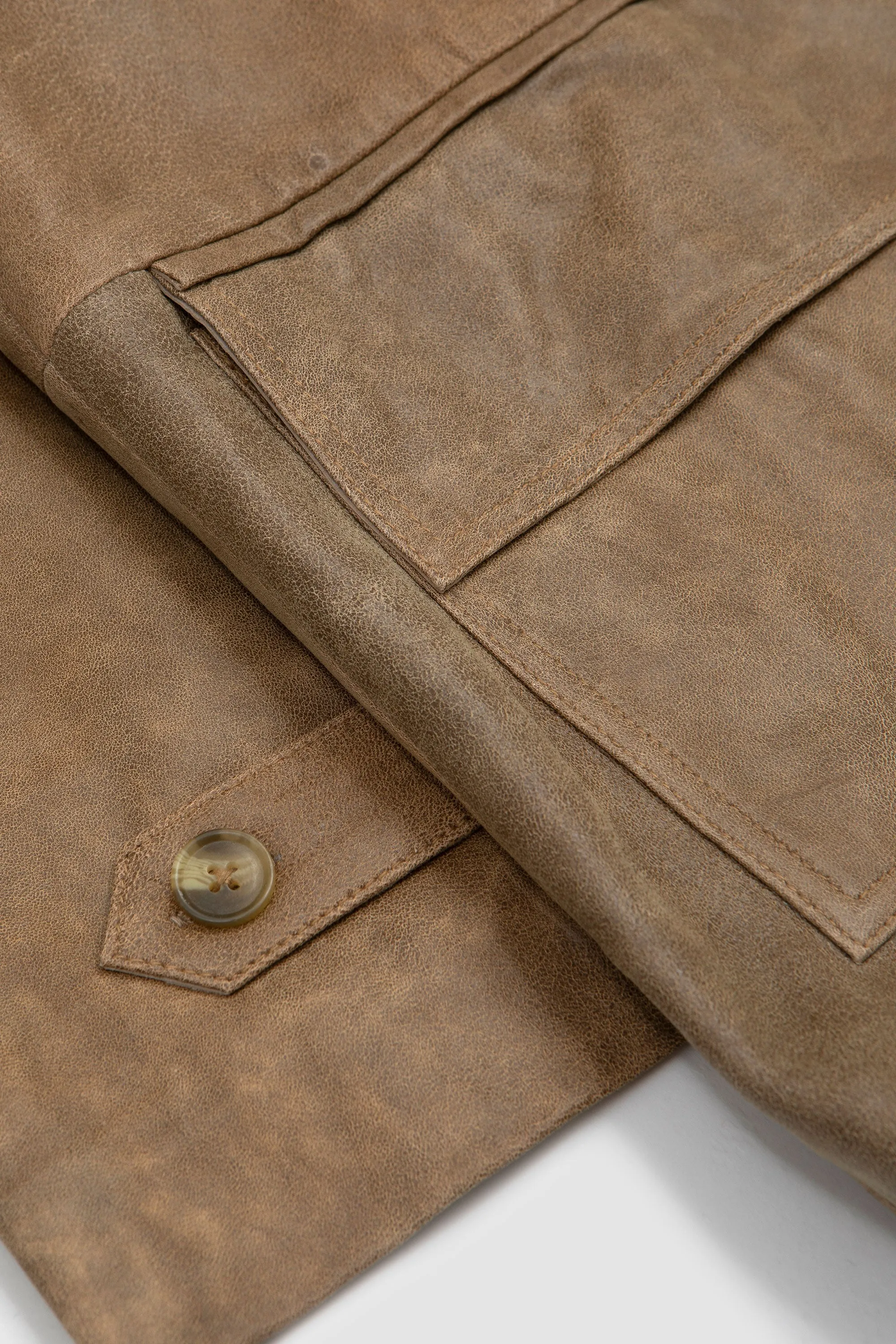 Fawn Double Breasted Leather Jacket Beige