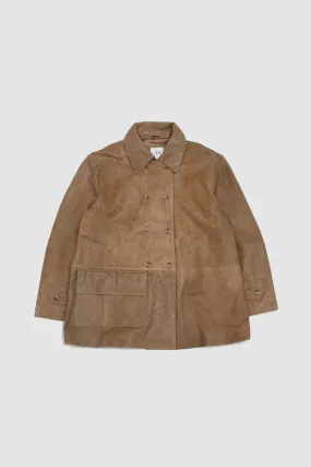 Fawn Double Breasted Leather Jacket Beige